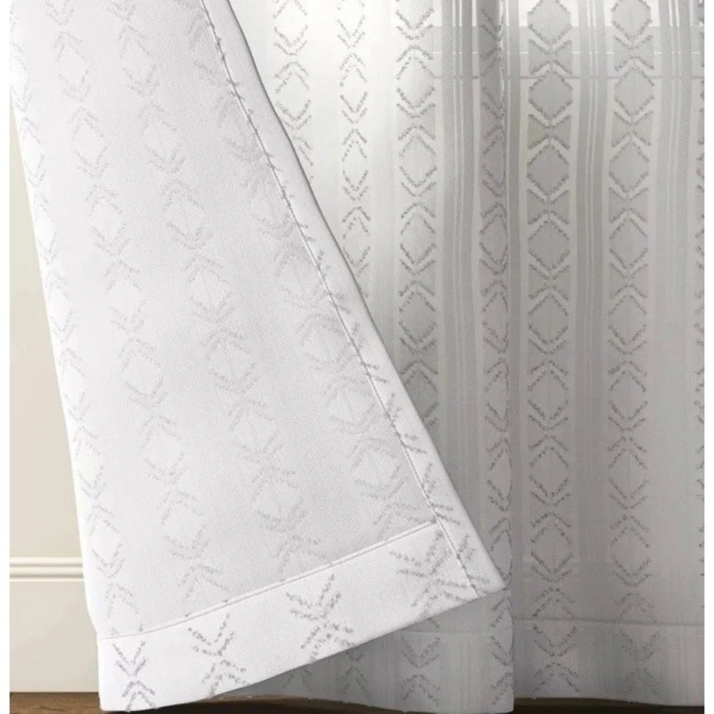 Threshold Light Filtering White Boho Diamond Clip Single Curtain Panel 54